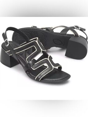 Born Black Slingback Block Heel Sandals with White Trim